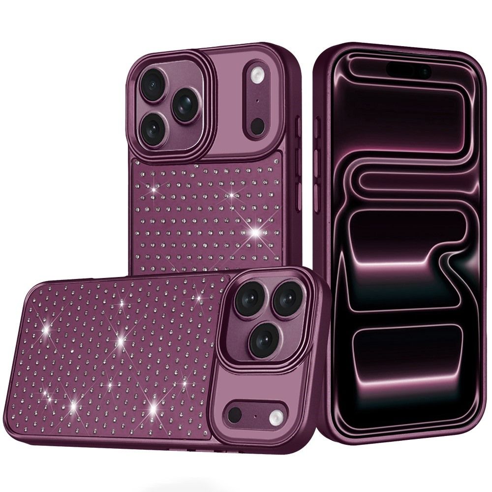 Beautiful Diamond Metallic Design Metal Chrome Edged Hybrid Apple iPhone 18 Pro Max - Dark Cherry