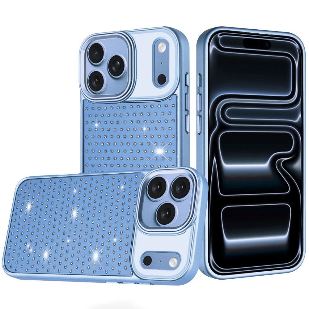Beautiful Diamond Metallic Design Metal Chrome Edged Hybrid Apple iPhone 18 Pro Max - Light Blue