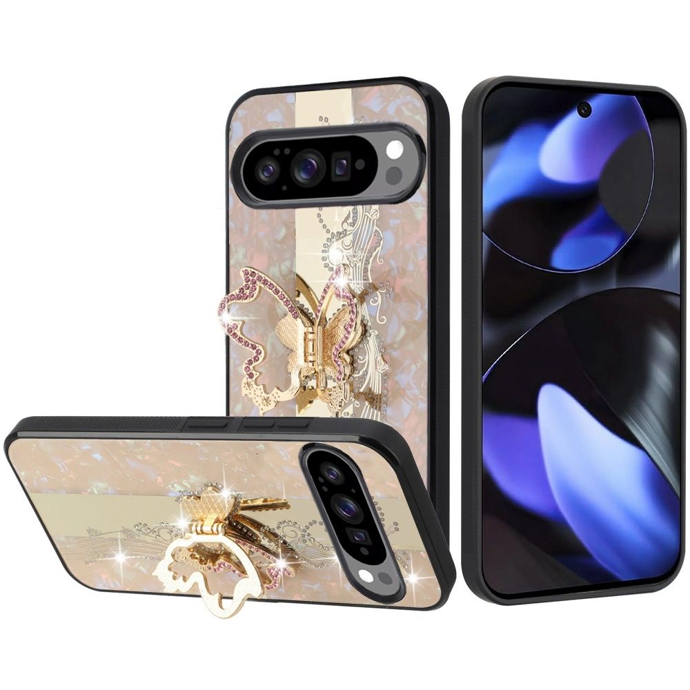 SPLENDID Diamond Glitter Ornaments Engraving Case Cover Google Pixel 10/10 Pro- Enchanted Butterfly Gold