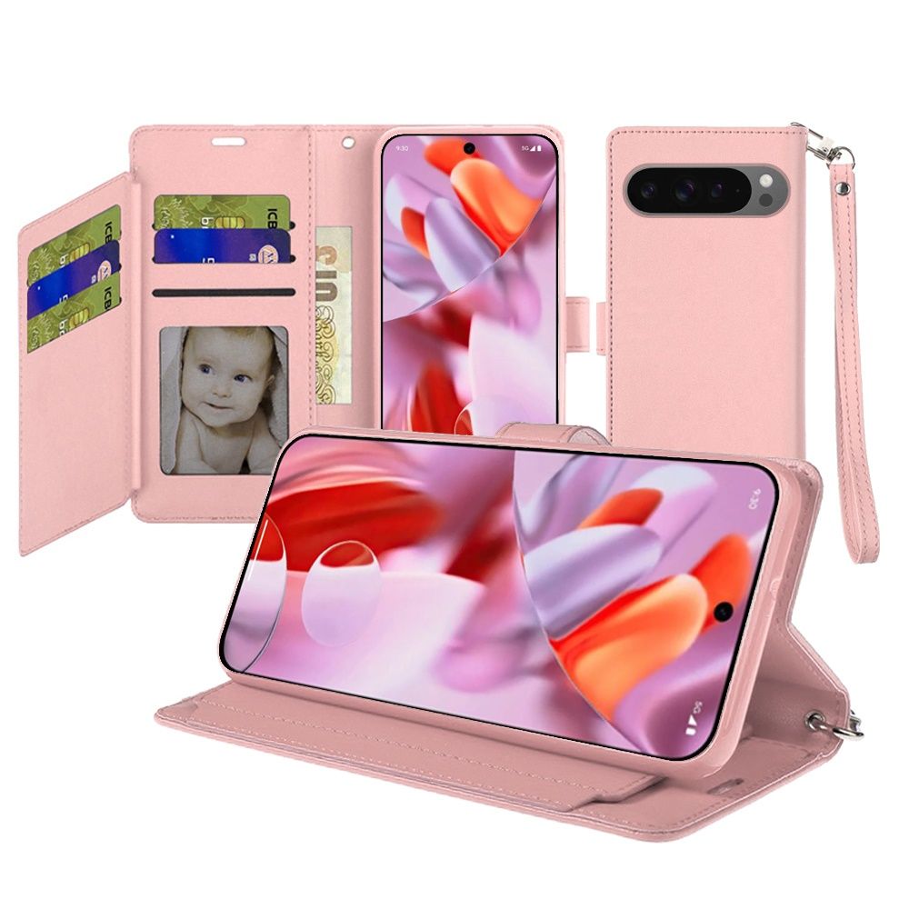 Wallet ID Card Holder Case Cover Google Pixel 10/10 Pro - Rose Gold