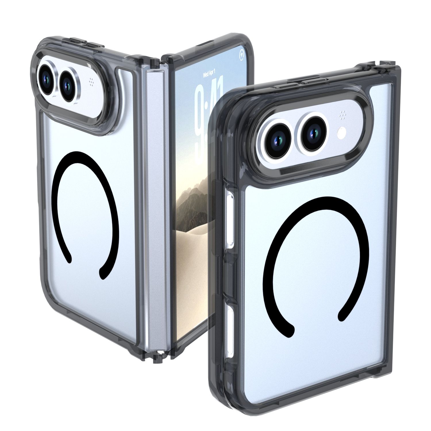 Magnetic Circle Ring Transparent Premium Acrylic with Metal Buttons &amp; Camera Raised Lip Apple iPhone DUO - Black