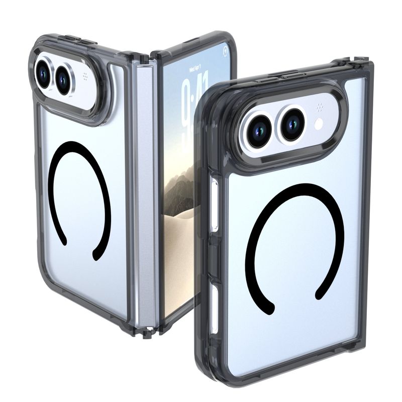 Magnetic Circle Ring Transparent Premium Acrylic with Metal Buttons &amp; Camera Raised Lip Apple iPhone DUO - Black