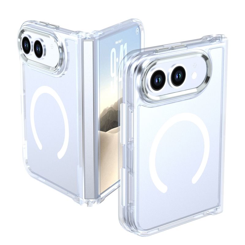 Magnetic Circle Ring Transparent Premium Acrylic with Metal Buttons &amp; Camera Raised Lip Apple iPhone DUO -Clear