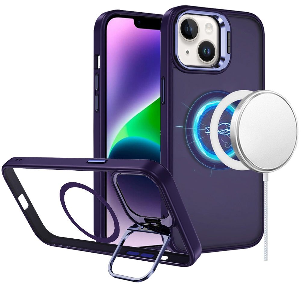 Fearless Tough HQ Metallic Hybrid with Camera Ring Stand [Magnetic Circle] Case  iPhone 14/13- Dark Purple