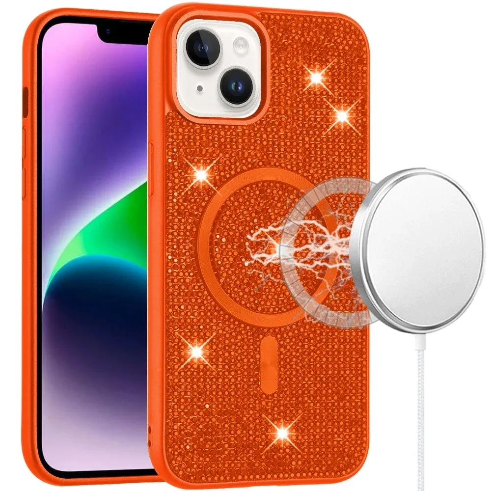 [Magnetic Circle] with CD Pattern Hybrid For iPhone 13/14 Diamond - Orange