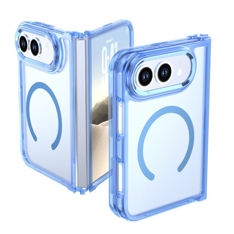 Magnetic Circle Ring Transparent Premium Acrylic with Metal Buttons &amp; Camera Raised Lip Apple iPhone DUO - Blue