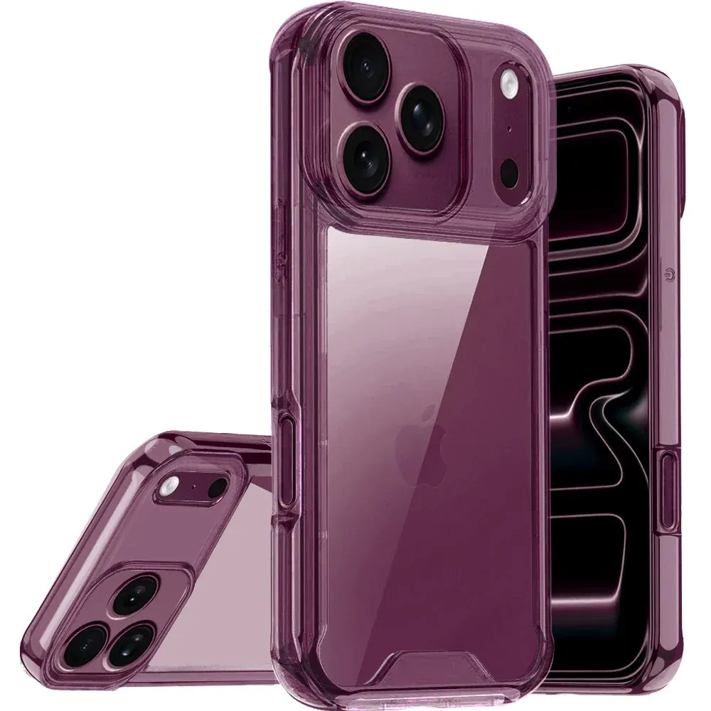 Colored Shockproof Transparent Hard PC TPU Hybrid Case Cover For Apple iPhone 18 Pro Max - Dark Cherry