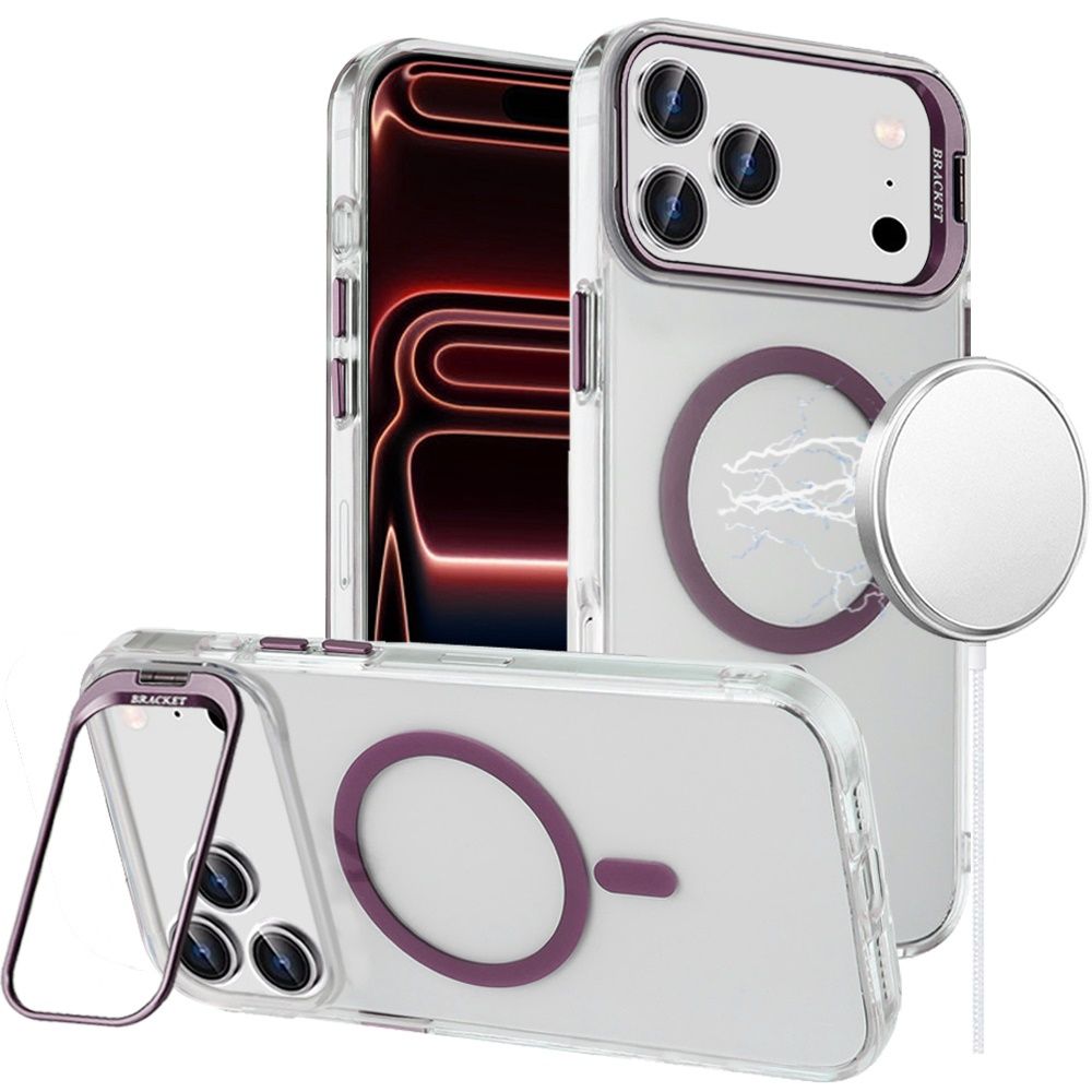 Transparent HQ Hybrid with Metallic Camera Stand Magnetic Ring Case For Apple iPhone 18 Pro Max - Dark Cherry