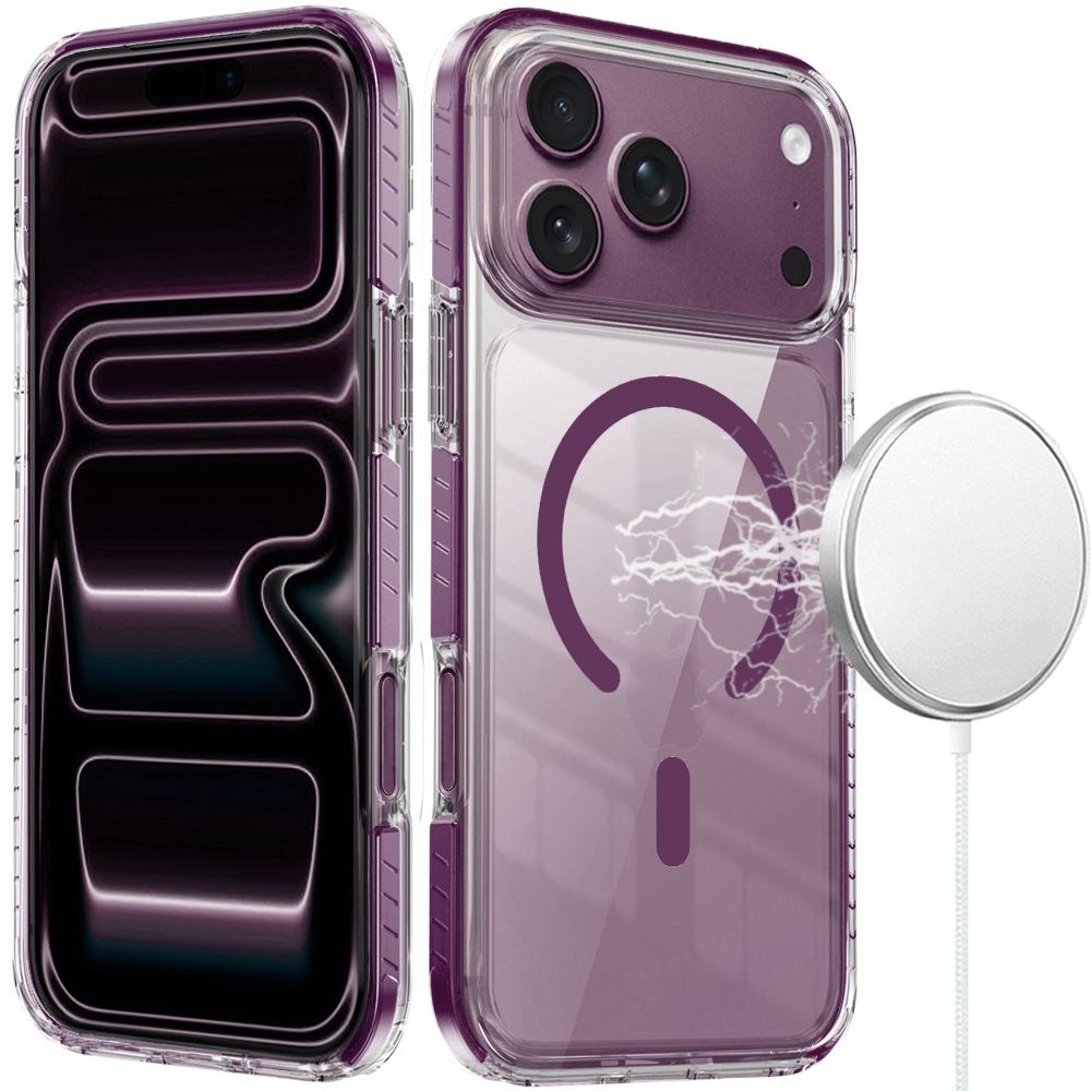 Thick Transparent Colored Edged Magnetic Hybrid Case For Apple iPhone 18 Pro Max - Dark Cherry