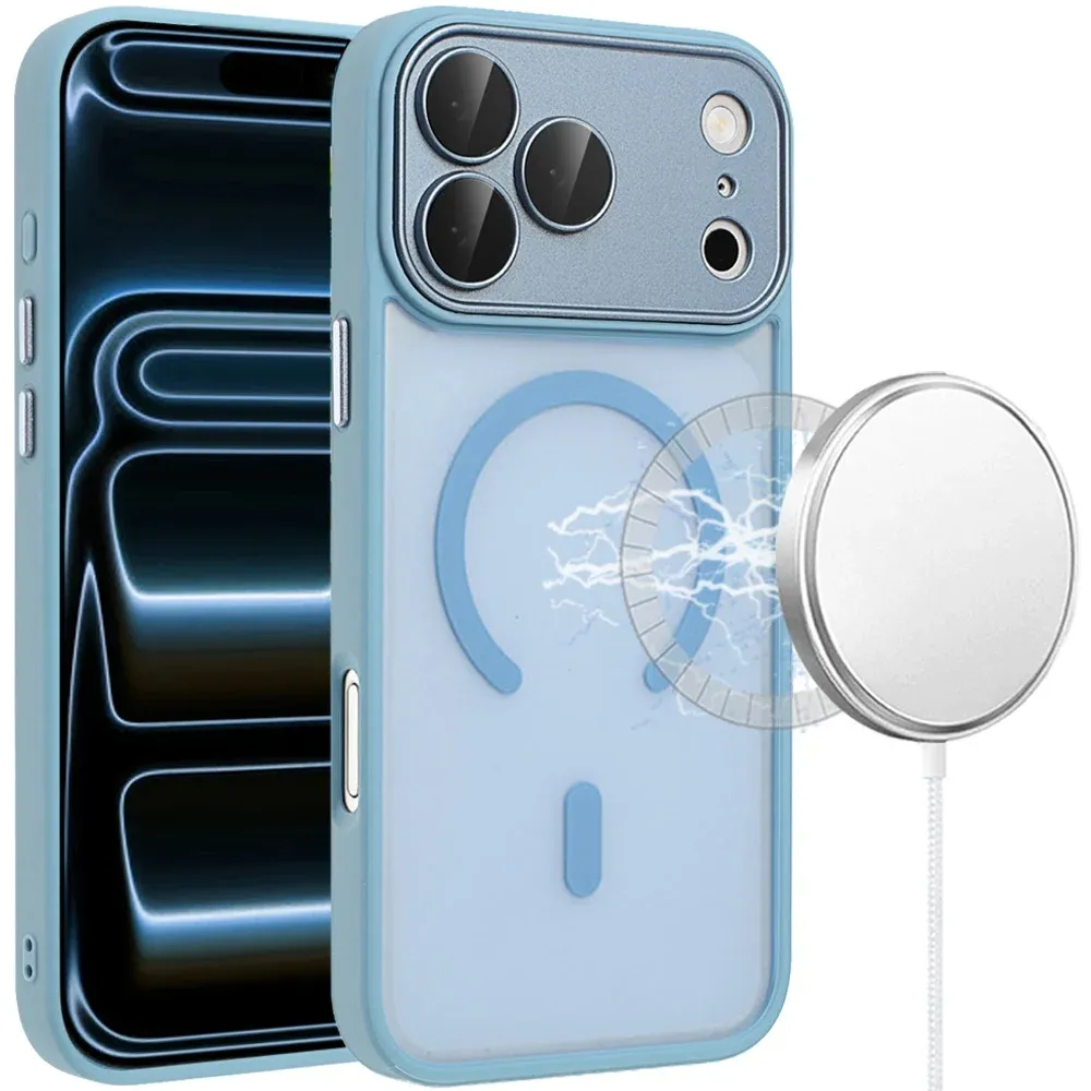 Matte Frosted Magnetic Hybrid Case with Covered Camera Protection For Apple iPhone 18 Pro Max - Light Blue
