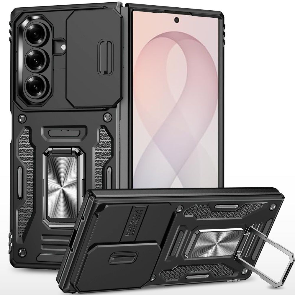 Utter Tough Metal Ring Movable Camera Window Hybrid Case Cover For Samsung Z Fold 8 Ultra - Black