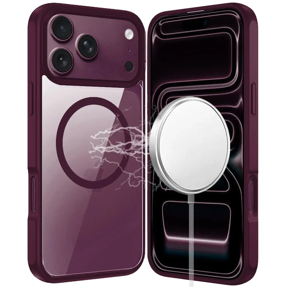 Magnetic Ring HQ Transparent Thick 2.0mm Hybrid Case For Apple iPhone 18 Pro Max- Dark Cherry