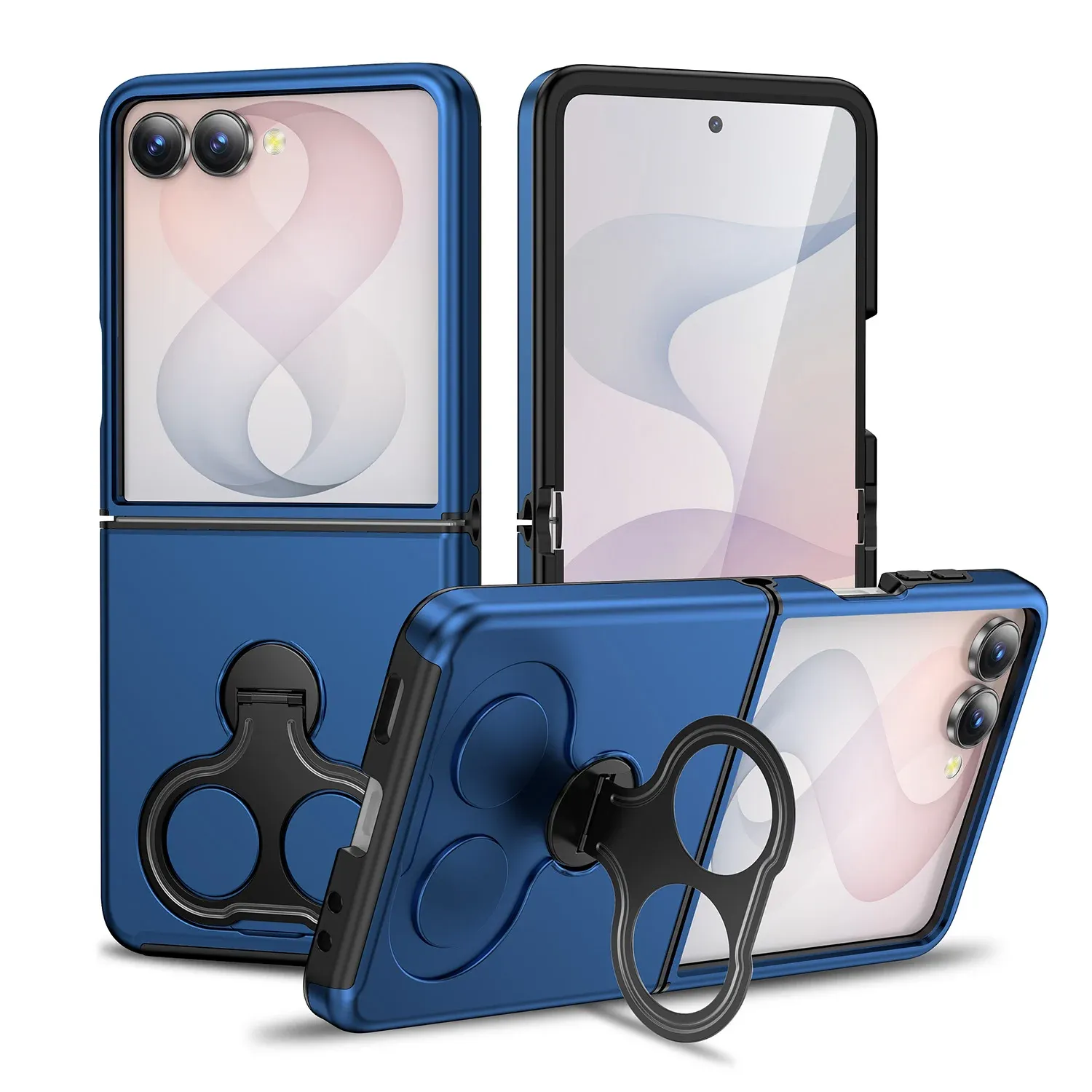 Car Mount with 2-Ring Stand Hybrid Case For Samsung Z Flip 8- Blue