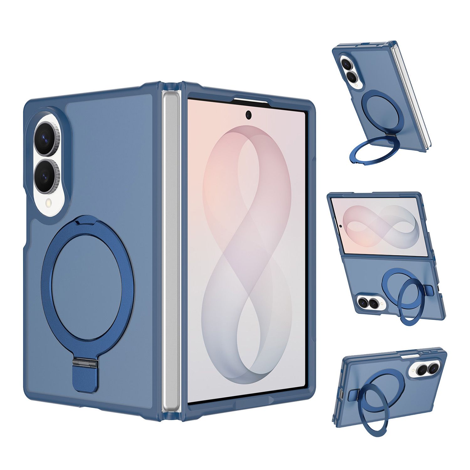 Magnetic Matching Ring Stand Full Rotation Matte Hybrid For Samsung Z Fold 8  - Blue