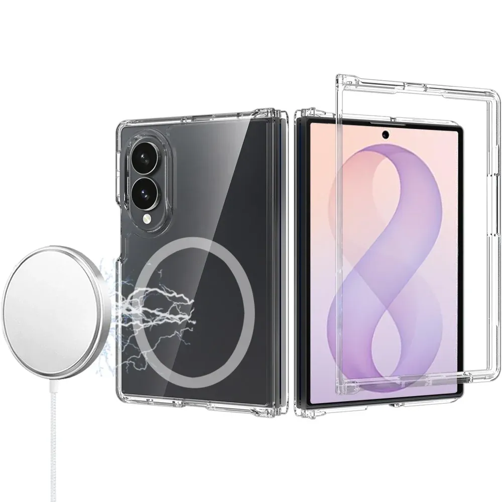 Clear Transparent Hybrid Magnetic Case Cover For Samsung Z Fold 8 - Clear PC + Clear TPU