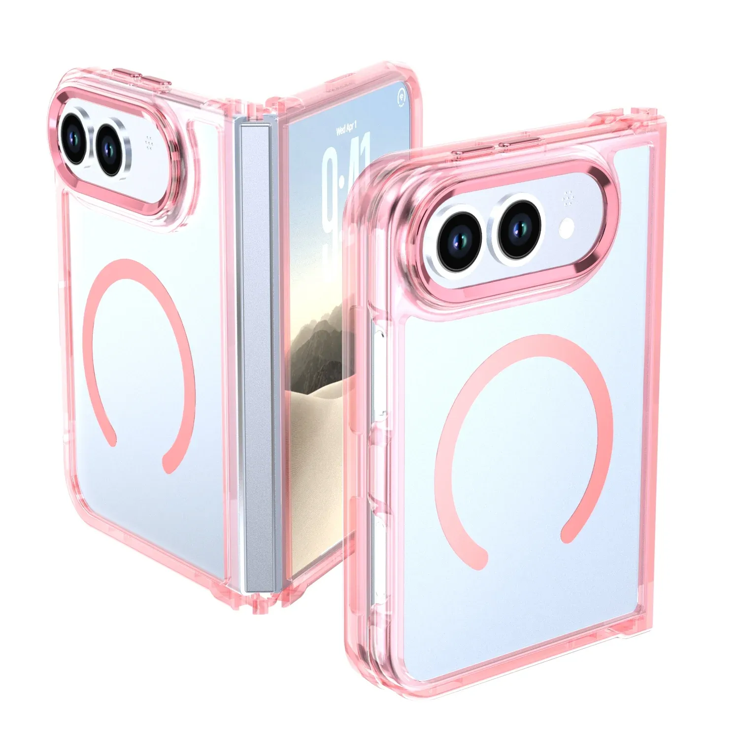 Magnetic Circle Ring Transparent Premium Acrylic with Metal Buttons &amp; Camera Raised Lip Apple iPhone DUO - Rose Gold