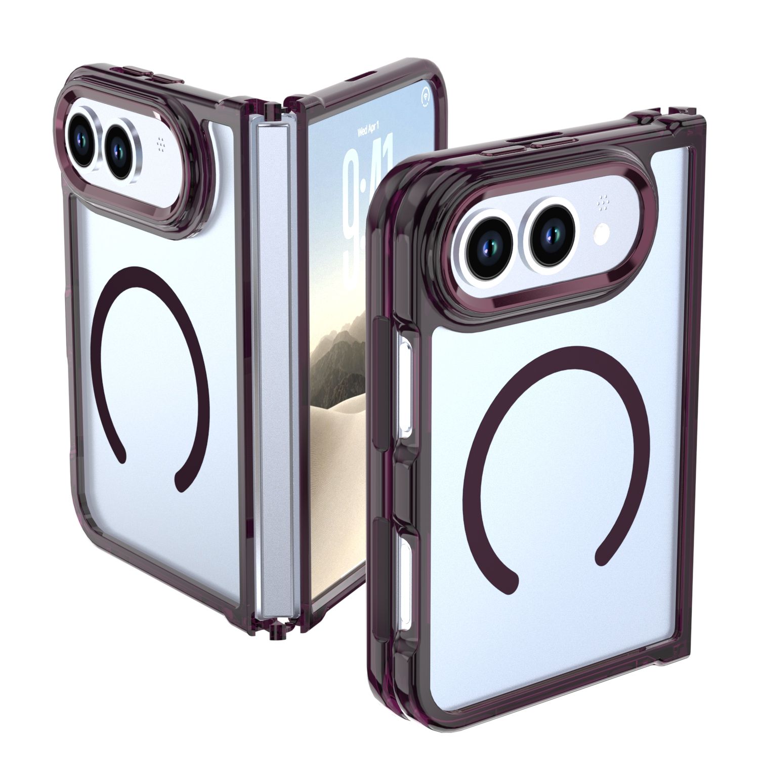 Magnetic Circle Ring Transparent Premium Acrylic with Metal Buttons &amp; Camera Raised Lip Apple iPhone DUO- Dark Cherry