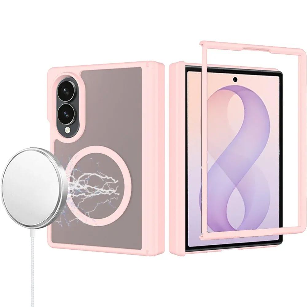 Central Axis Foldable Premium Matte Magnetic Hybrid Case For Samsung Z Fold 8- Pink