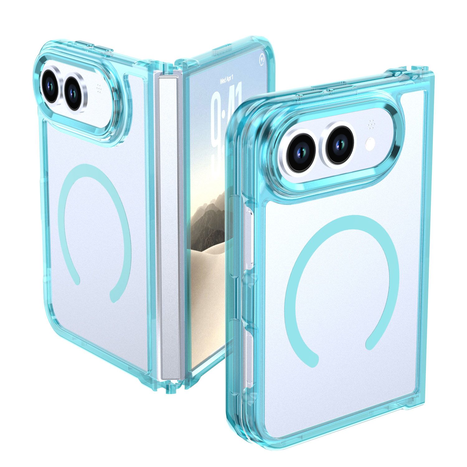 Magnetic Circle Ring Transparent Premium Acrylic with Metal Buttons &amp; Camera Raised Lip Apple iPhone DUO- Light Blue