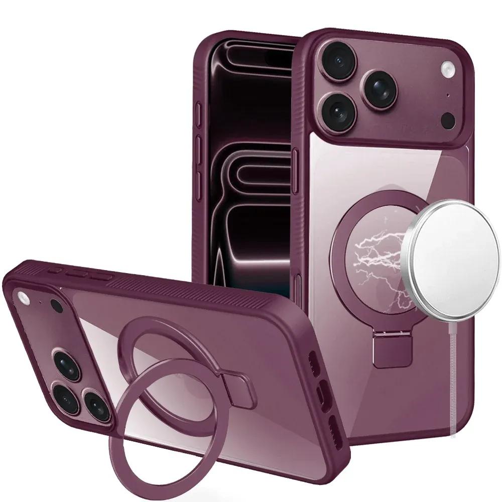 Skin Touch Feel HQ [Magnetic Circle] Kickstand Hybrid For Apple iPhone 18 Pro Max - Dark Cherry