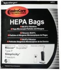 ENVIROCARE RICCAR Supralite Hepa Vacuum Bags, Type F, 6 Pk