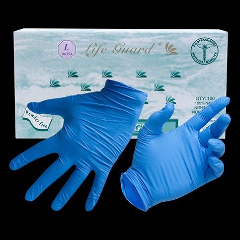 LIFE GUARD Blue Nitrile Powered Free Gloves, LARGE/100BX