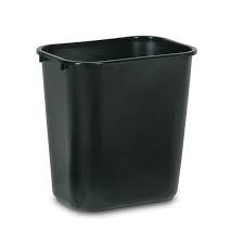 RUBBERMAID COMMERCIAL Deskside Wastebasket, 7 Gal, Black