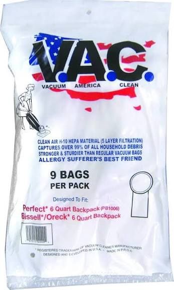V. A. C. 19 Hepa Backpack Vacuum Bag, 6 Qt (9 Pk)