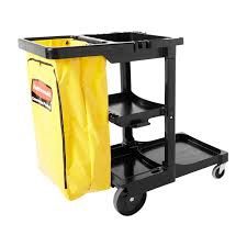 Rubbermaid Commercial Traditional Janitorial 3-Shelf Cleaning Cart, Wheeled with Zippered Yellow Vinyl Bag