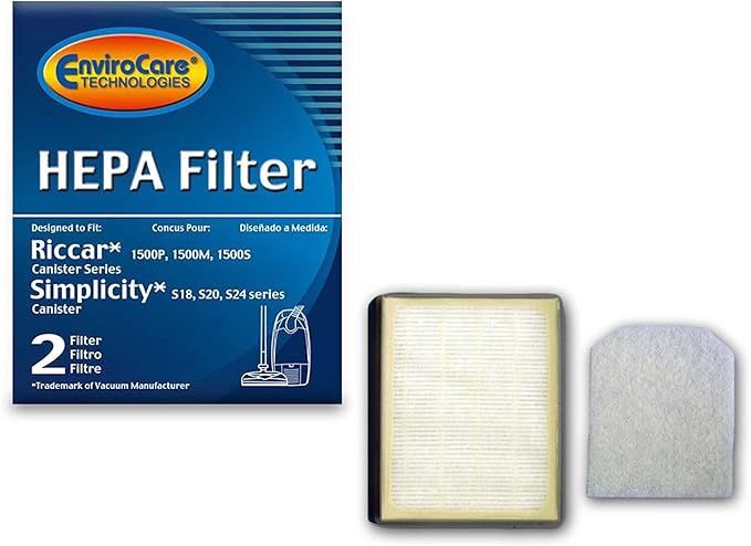 EnviroCare Replacement HEPA Vacuum Filters for Riccar: RF15, 1500P, 1500M, 1800S and Simplicity: S24, S20, S18 2 Filters