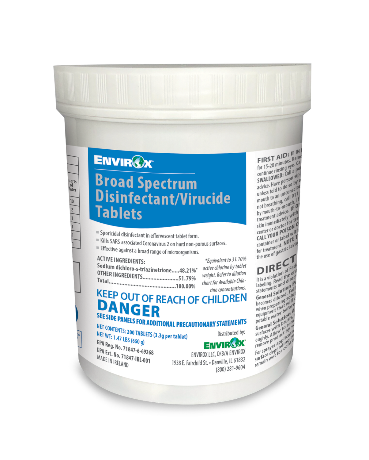 Broad Spectrum Disinfectant/Virucide Tablets  200/3.3g per tablet