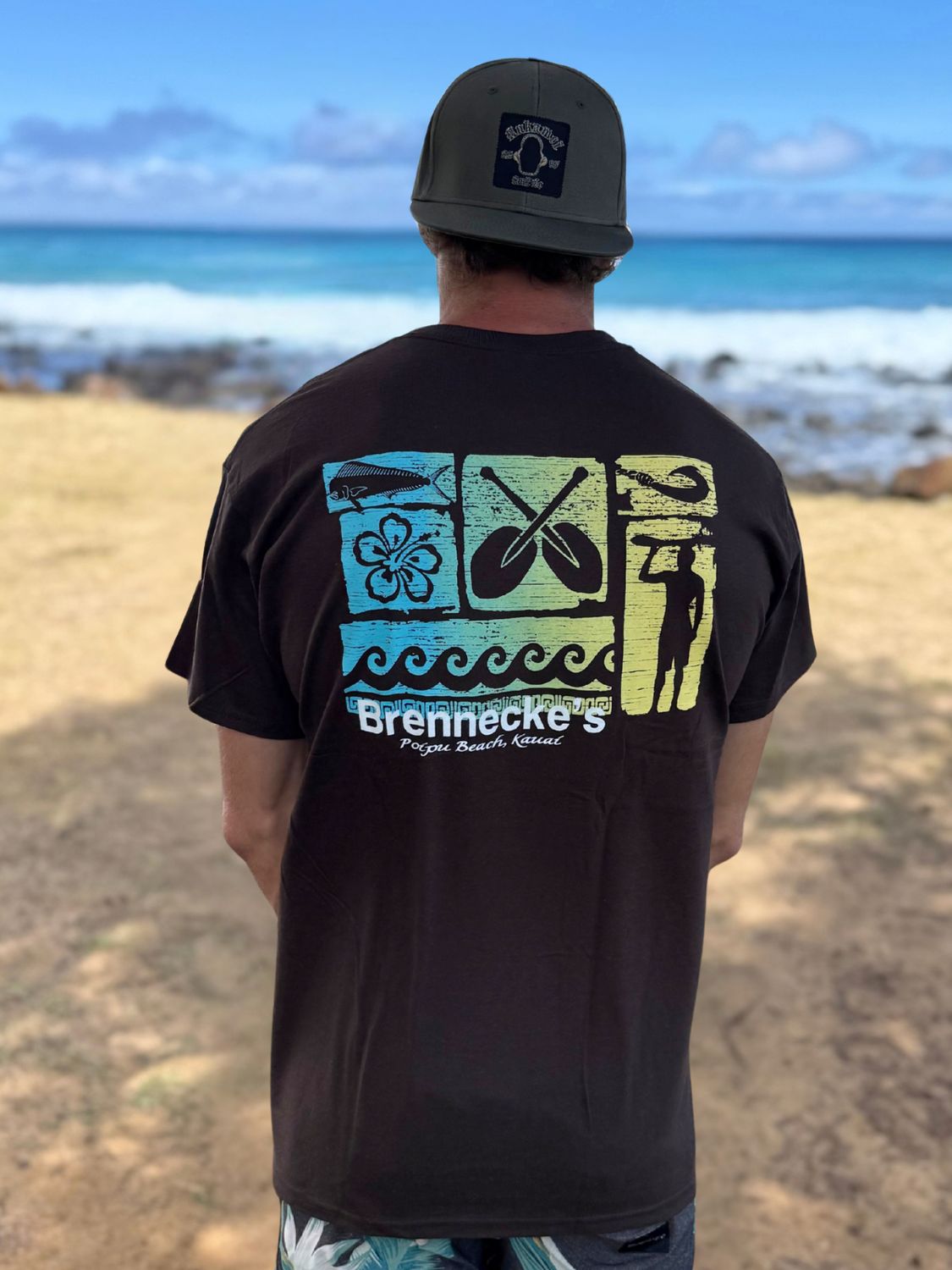 Brenneckes Aquatic Hook Tee, Color: Chocolate, Size: Sm