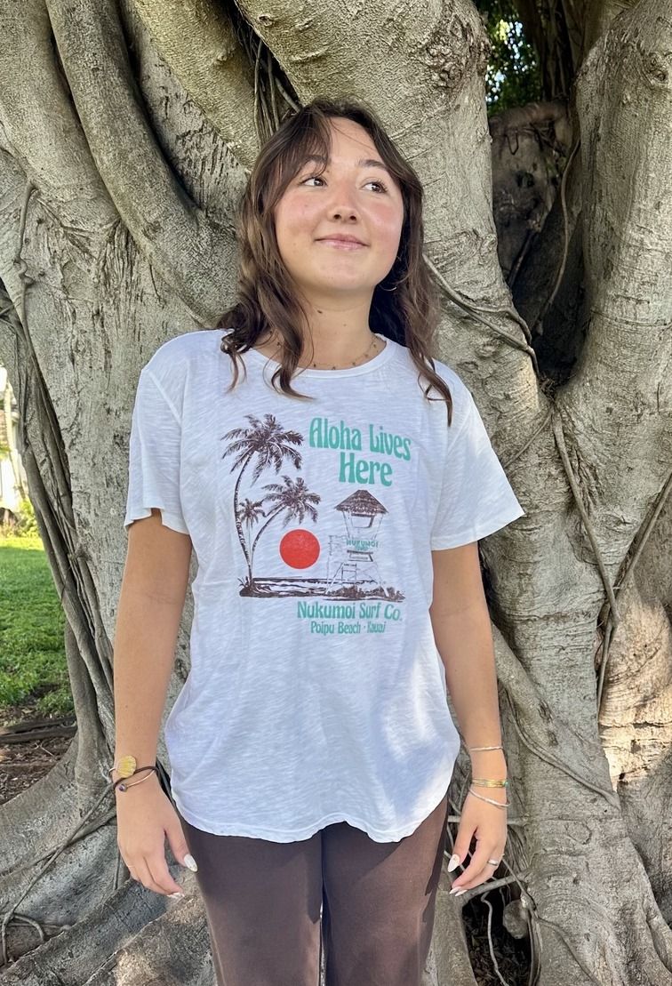 Nukumoi Aloha Lives Here Tee, Color: Ivory, Size: Sm