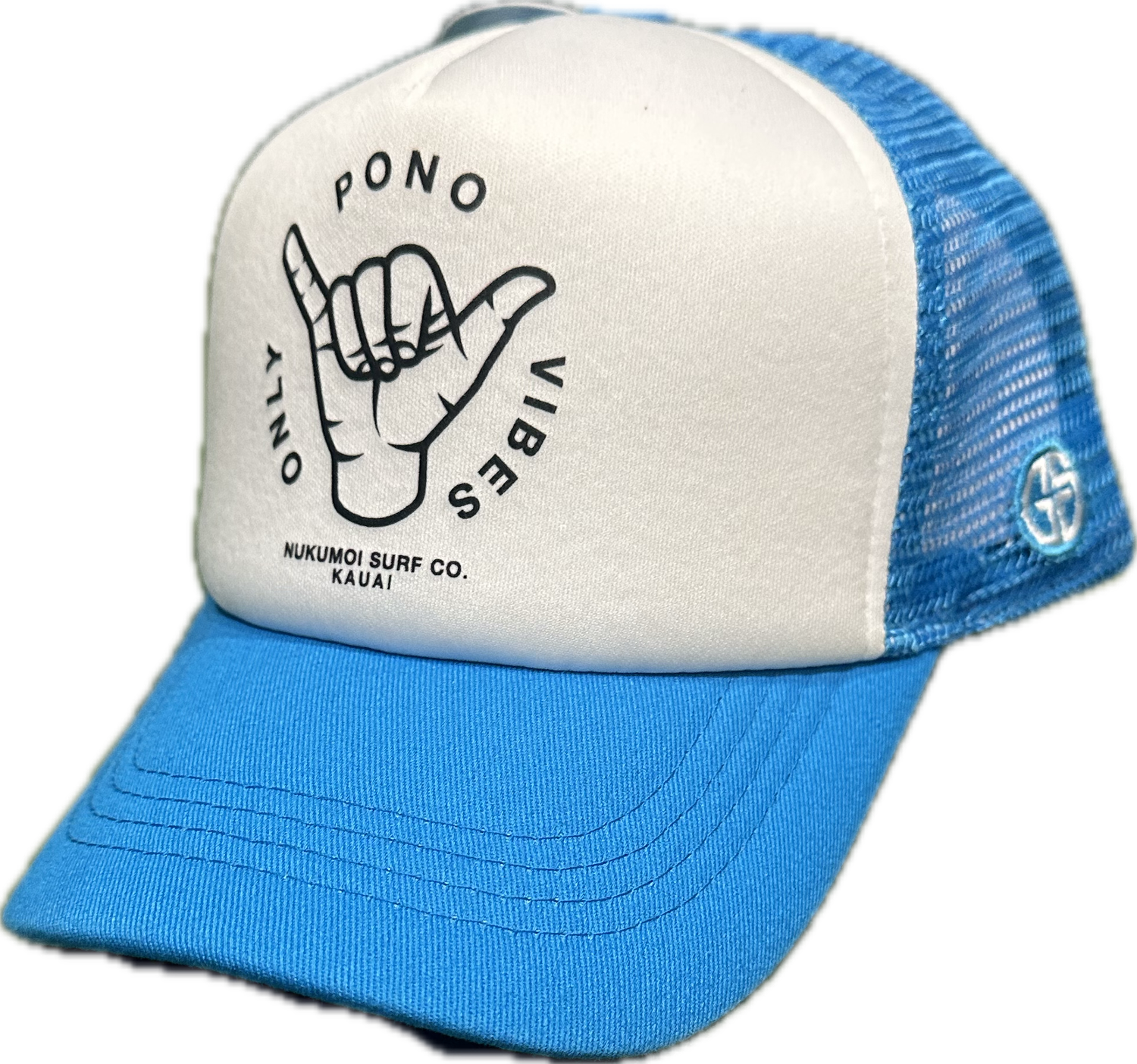 Pono Vibes Keiki Trucker, Color: Wht/Aqua, Size: MINI