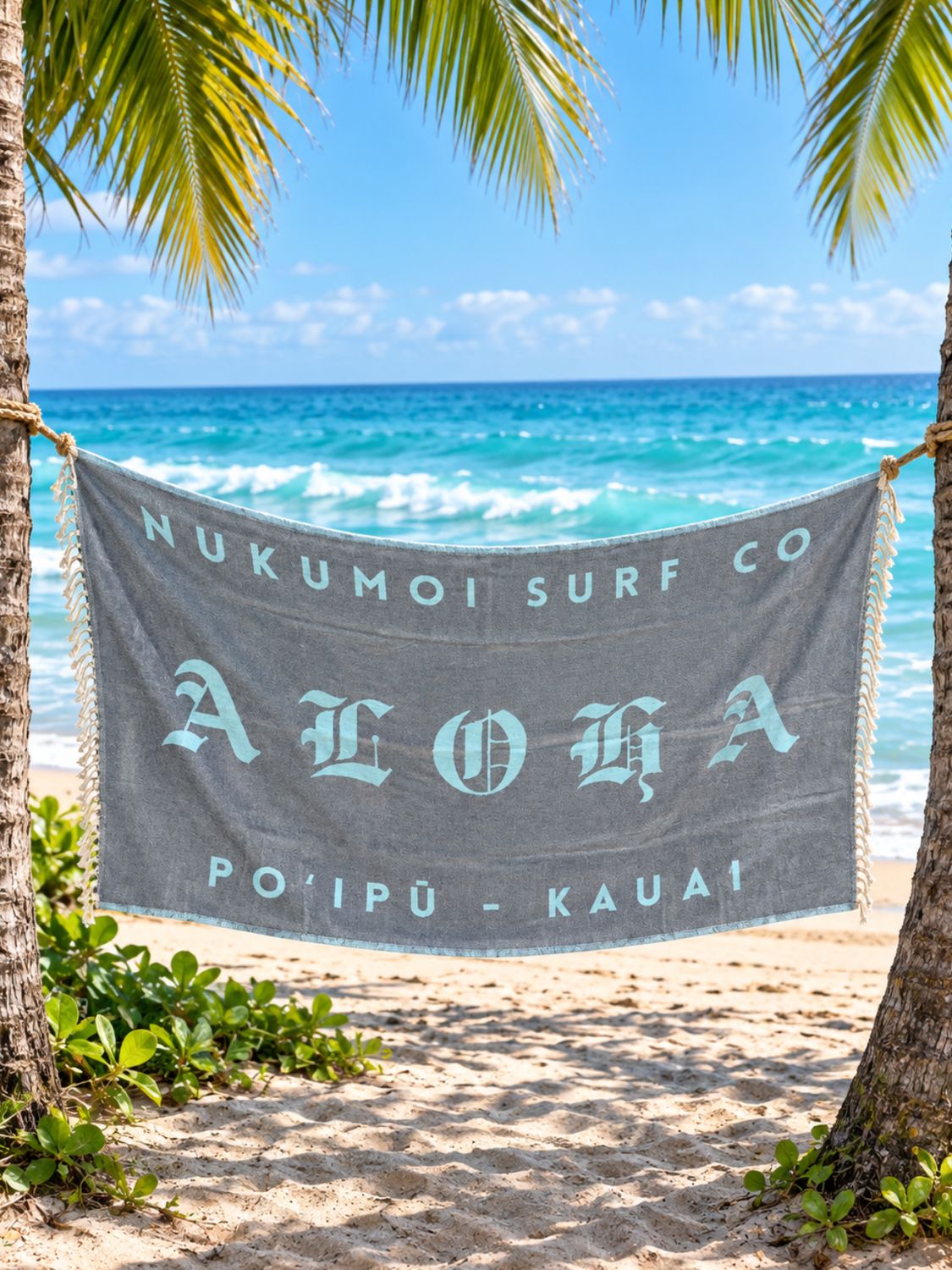 Nukumoi Turkish Blanket/Towel, Color: ALOHA CHAR/TURQ