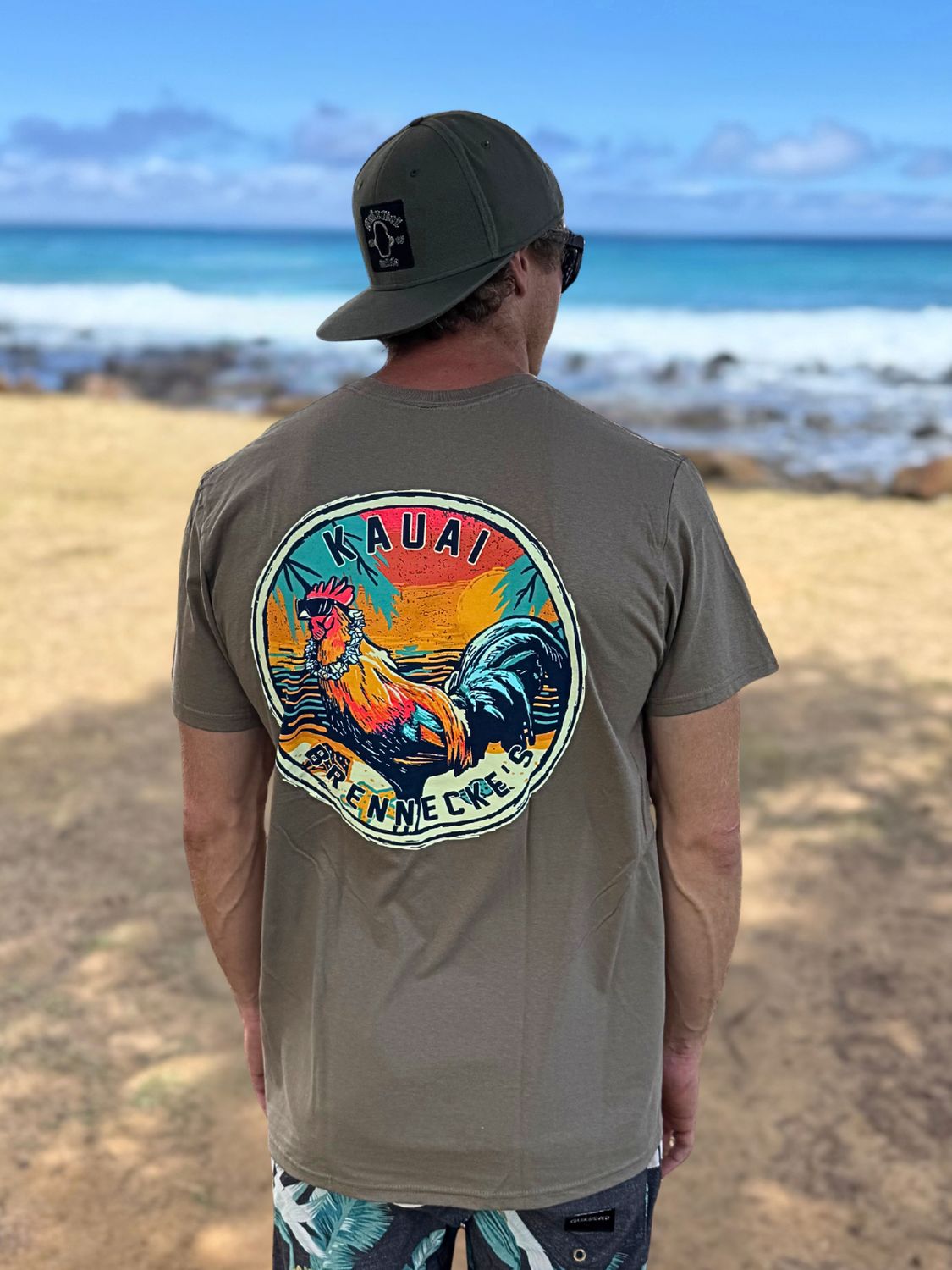 Brenneckes Aloha Rooster Tee, Color: Safari, Size: SM