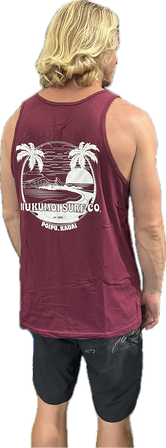 Nukumoi Point Mens Tank, Color: Maroon, Size: Sm