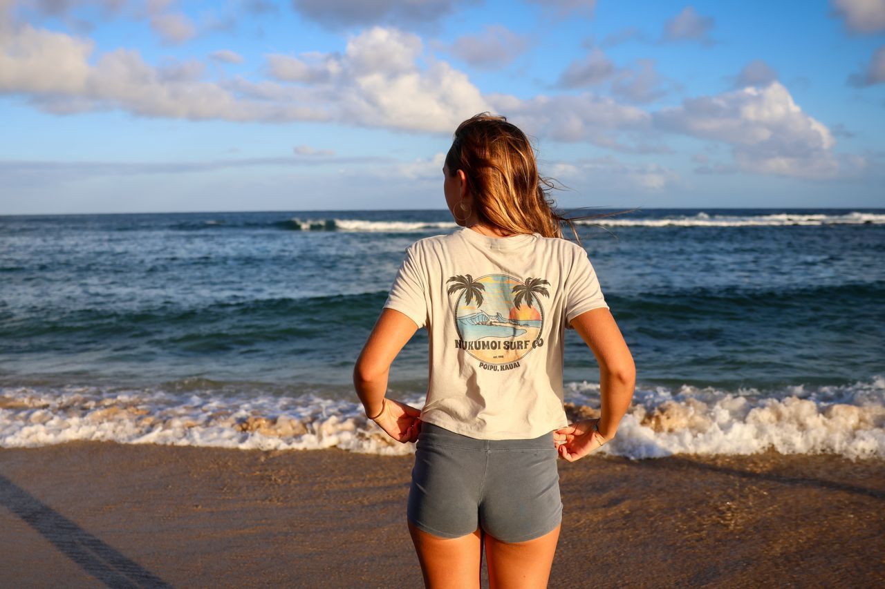 Nukumoi Point Crop Tee, Color: Sand Dust, Size: SM