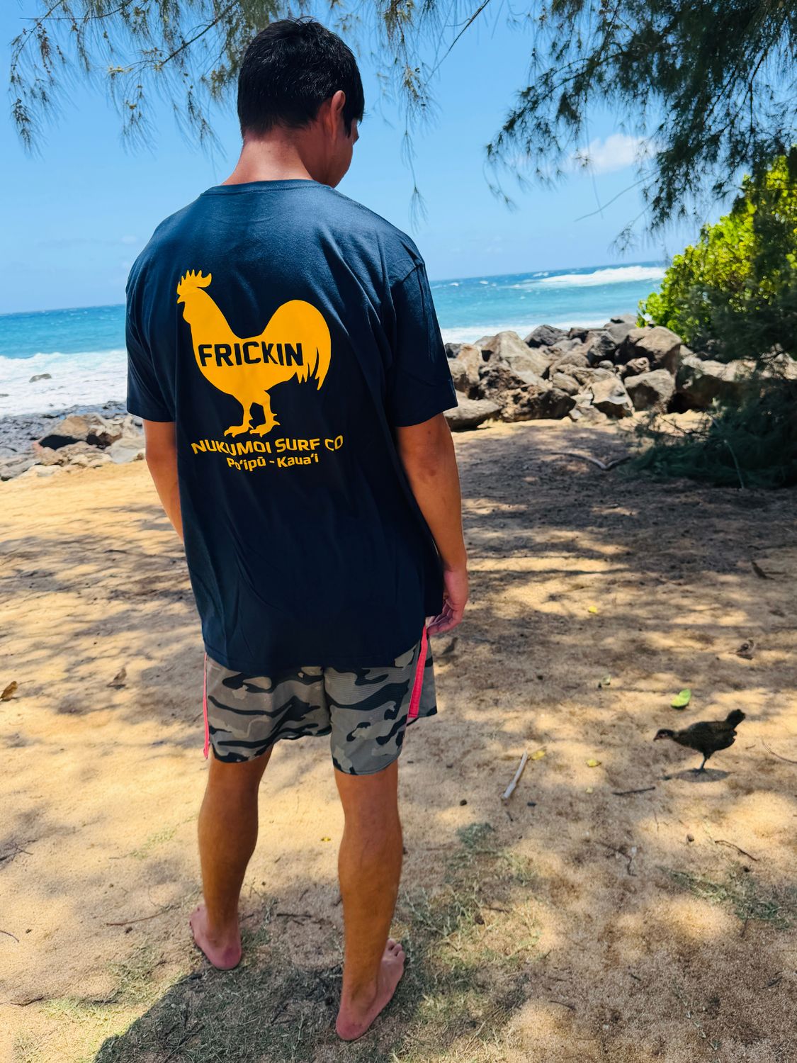 NUKUMOI FRICKIN CHICKEN TEE, Color: NAVY, Size: SM