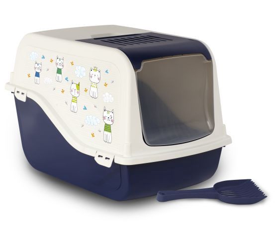 BERGAMO BAC A LITIERE AVEC DOME ARIEL DESSIN CHAT BLEU