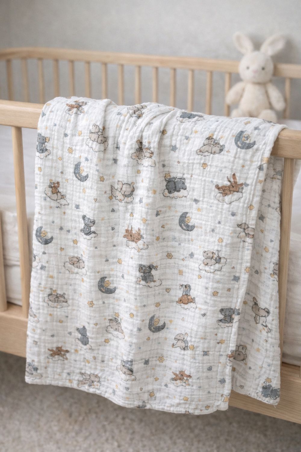 Mousseline de coton – Animaux et lune