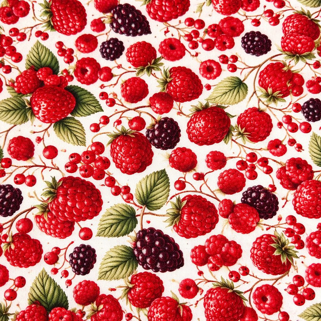 Coton imprimé fruits rouges – Framboises et fraises