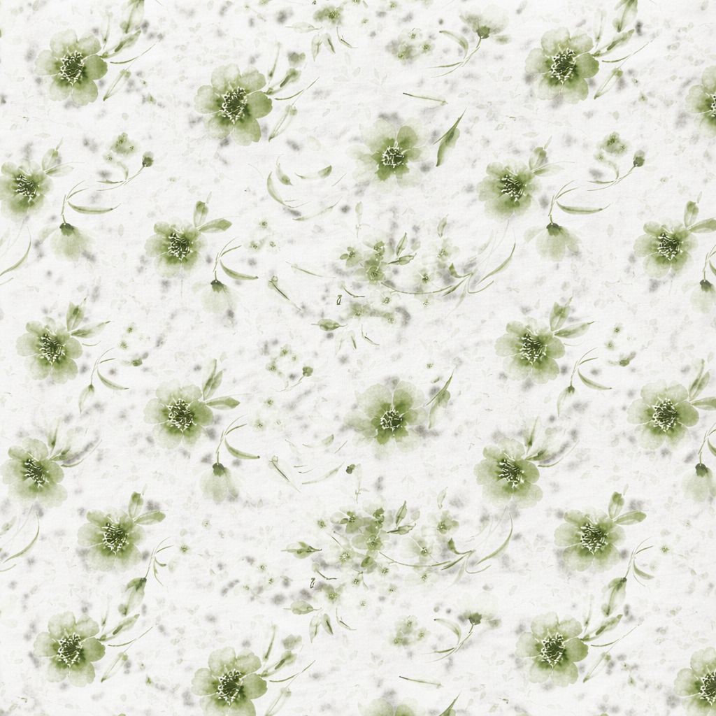 Coton imprimé fleurs vertes aquarelle