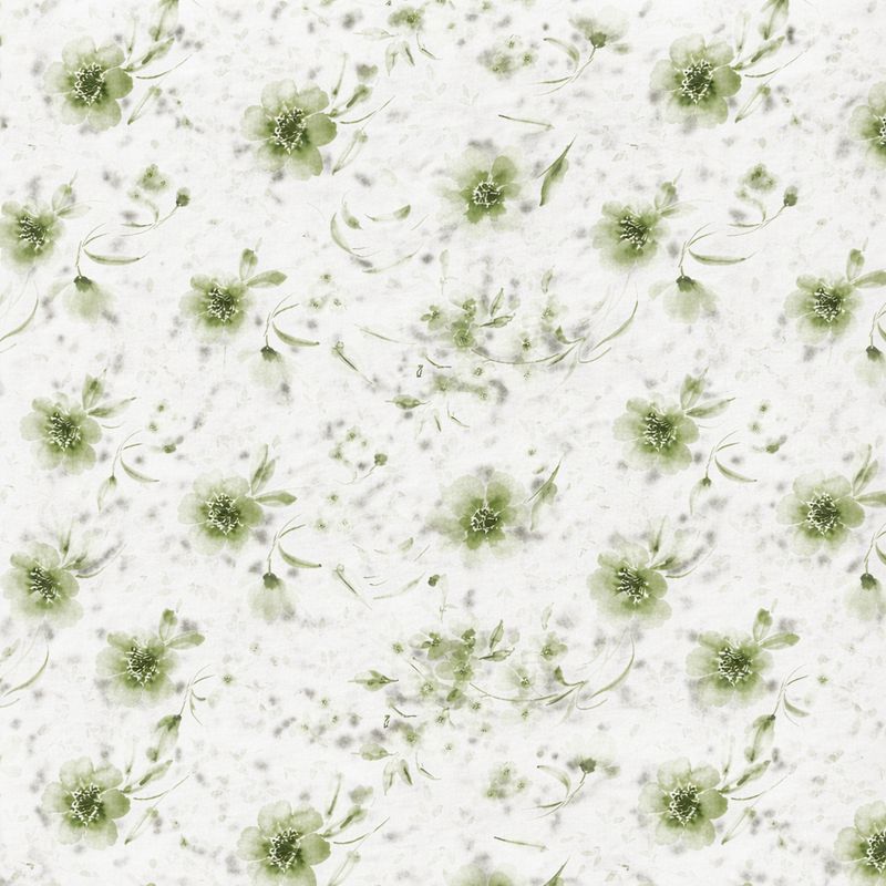 Coton imprimé fleurs vertes aquarelle