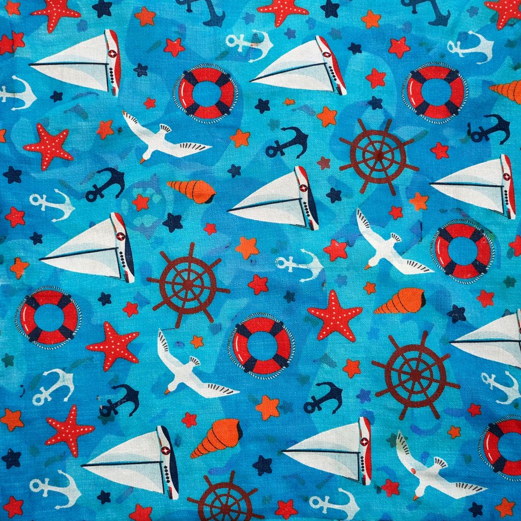 Coton imprimé marin voiliers et ancres