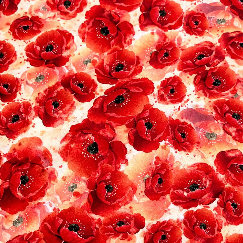 Coton imprimé coquelicots rouges fond clair