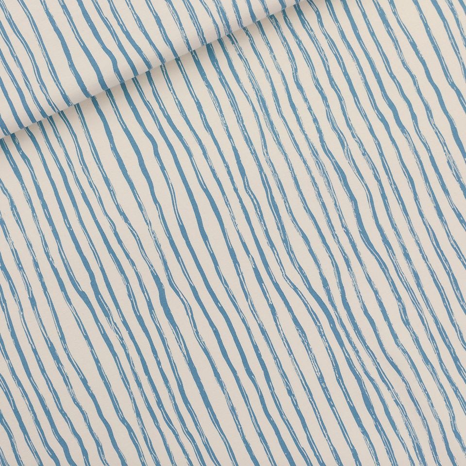 French Terry – Rayures ondulées bleu &amp; beige doux | See You At Six