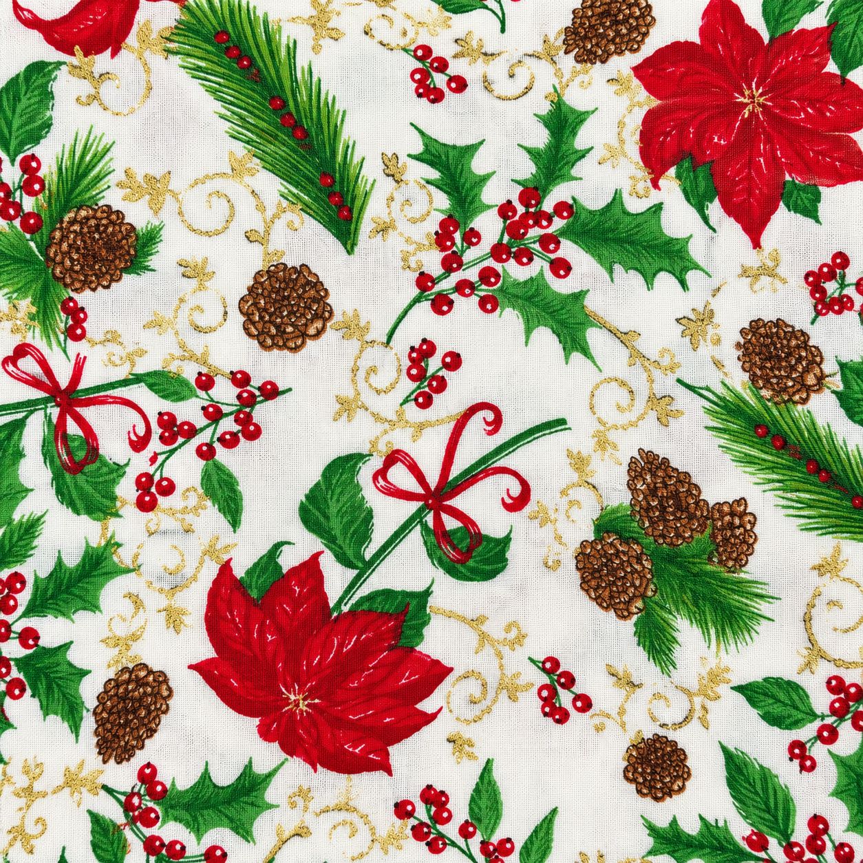 Coton de Noël – Poinsettias et houx