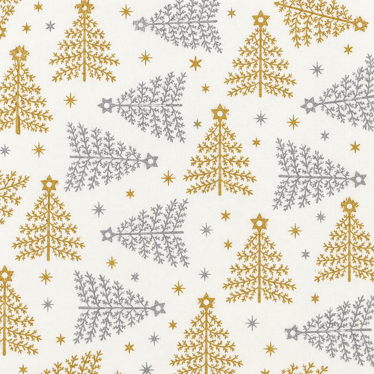 Coton de Noël – Flocons dorés et argentés