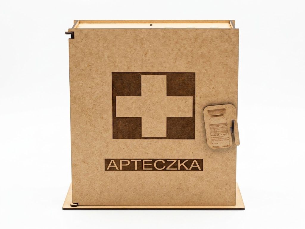 Drewniana Skrzynka Prezentowa „APTECZKA” z zestawem szklanek do whisky, prezent dla medyka